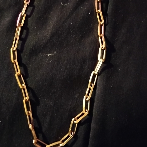 'MAYAMAR' 14K GOLD PLATED PAPERCLIP CHAINLINK NECKLACE w/ Cultured Pearl - Picture 3 of 4